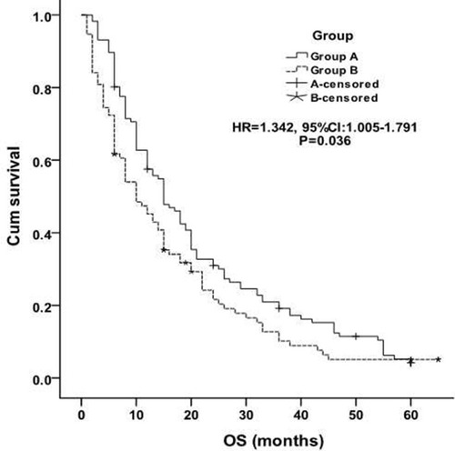 Figure 5 Overall survival (OS) in group A and group B.