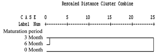 Figure 1. Dendrogram of different maturation periods analysed based on rescaled distance.
