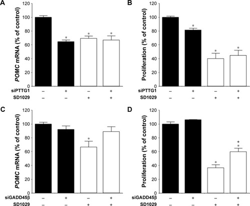 Figure 5 Effect of PTTG1 and GADD45β on POMC mRNA levels and proliferation in AtT20 cells.