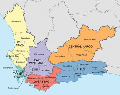 Figure 1. District and sub-district level map of Western Cape Province, South Africa [Citation12].