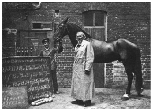 Figure 1. “Clever Hans,” an Orlov trotter horse (~1895—~1916) and his owner and teacher Wilhelm von Osten (1838—1909).