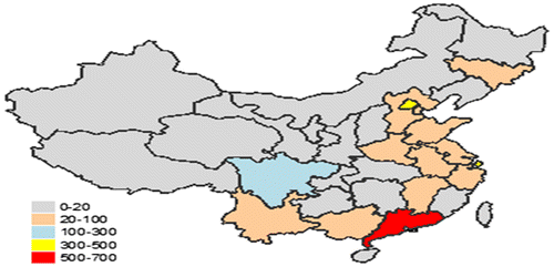 Figure 3. Geography distribution of pots in China.