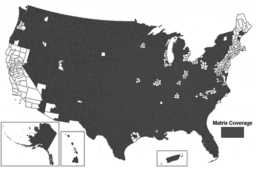 Figure 7. Counties calculated in MOVES-Matrix.