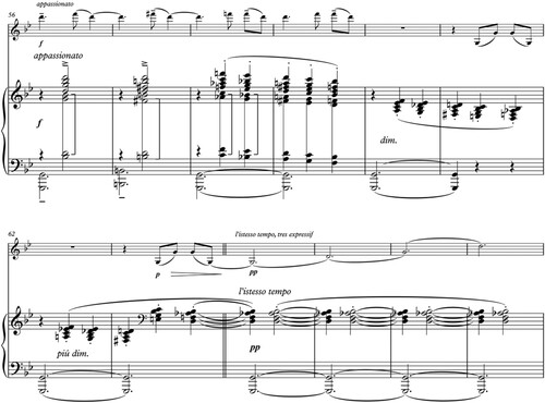 Example 3. Claude Debussy, Violin Sonata, Allegro vivo, mm. 56–67.