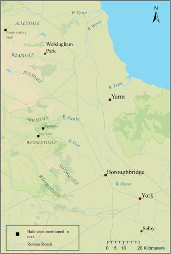 Fig 7 Map showing York in relation to the North Pennines, with places mentioned in the text shown. Drawing by J Kershaw.