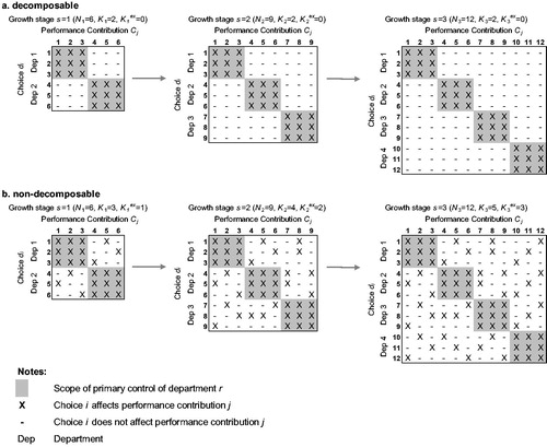 Figure 1. Interaction structures and growth stages in the simulation experiments.