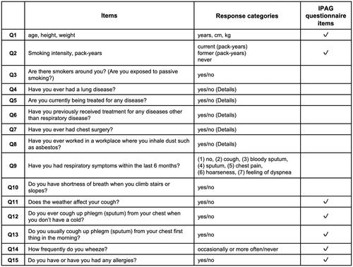 Figure 2 Questionnaire created by our department and used for CT screening in Shimane, Japan. IPAG questionnaire items represent the interview questions that are the same as in the IPAG questionnaire.