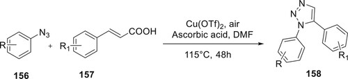 Scheme 34. Synthesis of 1,5-disubstituted 1,2,3-triazoles from cinnamic acid derivatives.