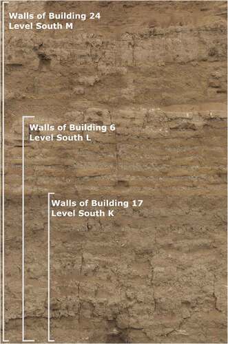 Fig. 3. The walls of Building 24, incorporating the buried structures Buildings 6 and 17. Photo: Jason Quinlan. Courtesy Çatalhöyük Research Project.