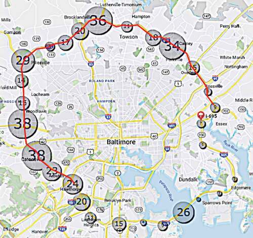 Figure 3. Secondary incident locations: I-695