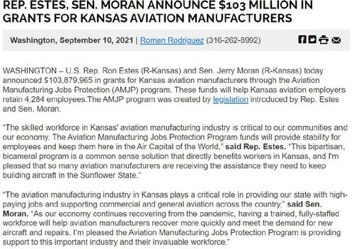 Figure 3 Example of Credit Claiming from Congressman Ron Estes (R-KS)