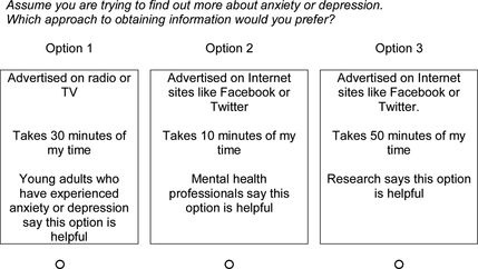 Figure 1 A sample of the format used in the 17 choice tasks completed by each participant.