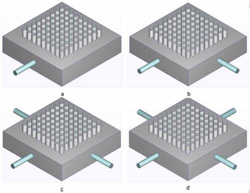 Figure 8. Four configurations of suction-outlet in 9 by 9 nozzles manifold