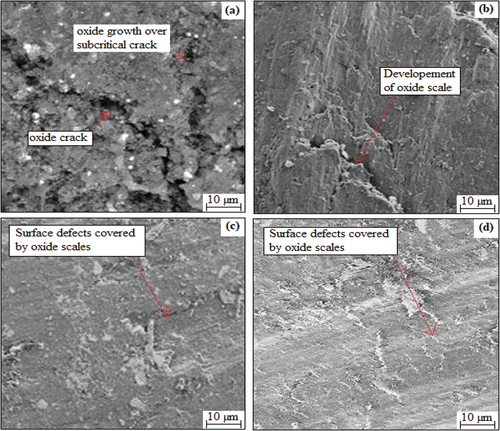 Figure 8. Microstructural surfaces of fractured region after (a) AL, (b) ALS, (c) ALSA and (d) ALST.