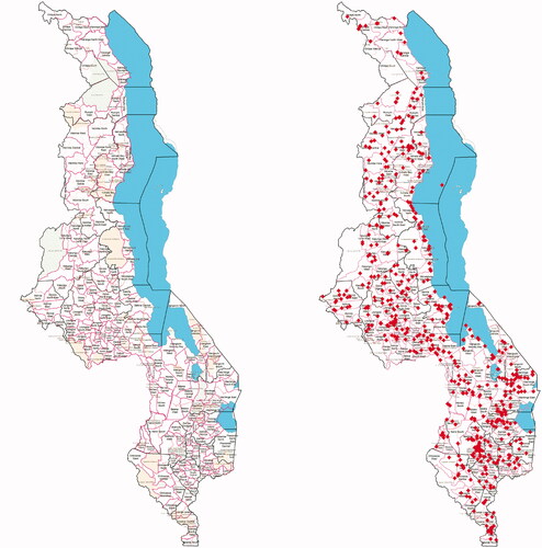 Figure 3. Boundaries (l) and locations of geocoded projects (r).