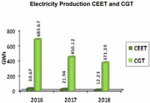 Figure 1. Electricity production CEET and CGT. Source: CEET (Citation2018).