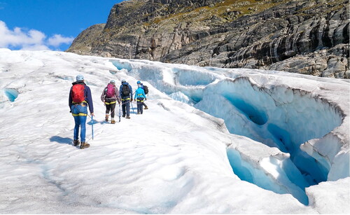 Figure 2. Glacier hiking at jostedalsbreen ice cap. Photo: Breogfjell Mountain guides.