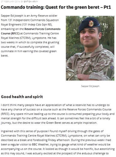 Figure 1. Screenshot of Sapper Ed Joseph’s blog post on the British Army Blog.