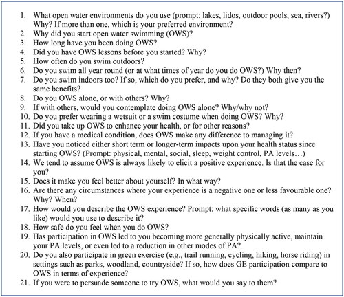 Figure 2. Questions used in the semi-structured interviews.