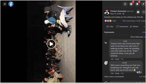 Figure 2. Protect Ihumātao using Facebook live to let supporters participate virtually in events during the occupation.