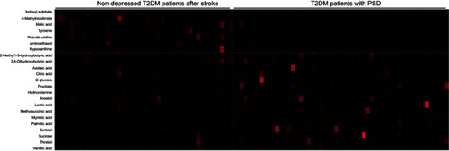 Figure 3 Heatmap constructed using molecular features of the differential metabolites.