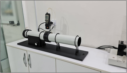 Figure 5. Experimental setup for air flow resistivity measurement of the samples.