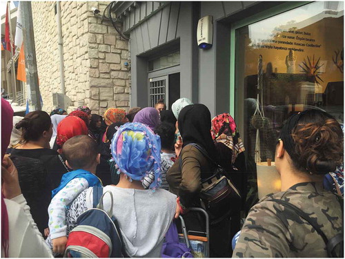Figure 5. Distribution of care packages by the local representative before Bayram, in front of a newly opened furniture designer shop. Photo credit: Author