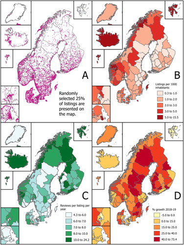 Figure 2. Airbnb offer in NUTS-3 regions of Nordic countries.