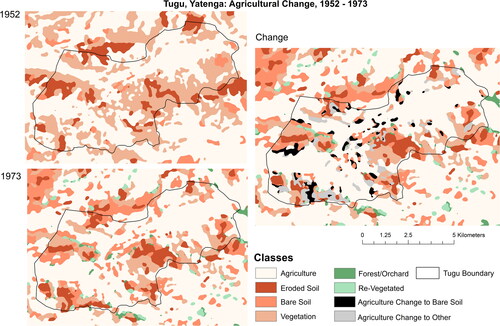 Figure 10 Change detection analysis revealing changes to bare soil from 1952 to 1973.
