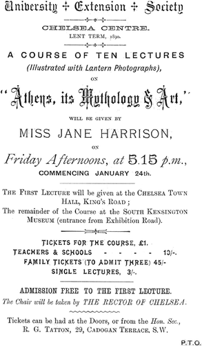 FIGURE 1 Front page of a pamphlet that advertises ten lectures on “Athens, its Mythology and Art” (1890). With permission from the Principal and Fellows, Newnham College, Cambridge.