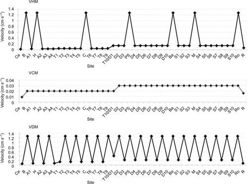 Figure 3 Comparison of the velocity in the VHM, VCM, and VDM.