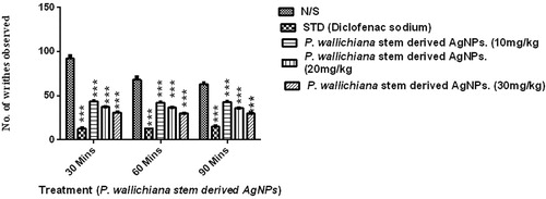 Figure 8. Analgesic activity of P. wallichiana stem-derived AgNPs.