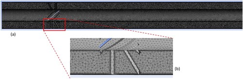 Figure 4. (a) Mesh used for the study (b) Shows inflation layer used near the walls.