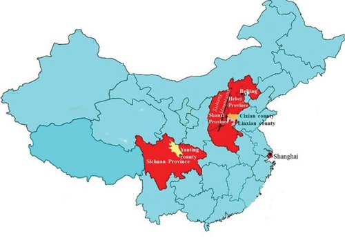 Figure 2 Geographic locations of the four high-risk areas in China.