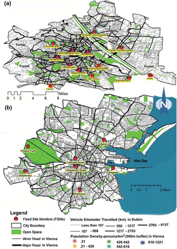 Figure 1. Maps showing FSMs in (a) Vienna and (b) Dublin.