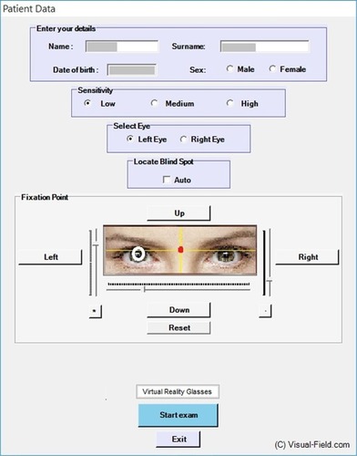 Figure 5 Examination form of the software, eye tracking.