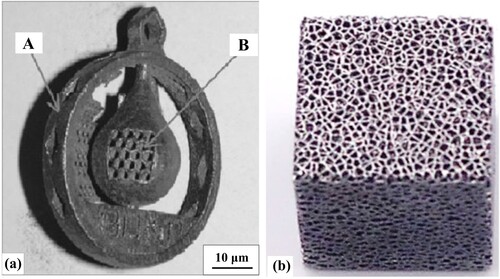 Figure 16. AM samples with lattice structures made of (a) AlSi10Mg and (b) Nitinol [Citation37,Citation103].