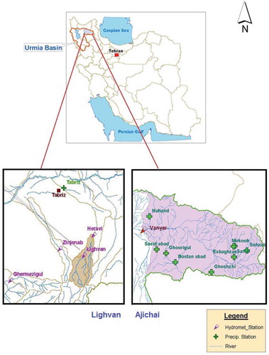 Figure 2. Lighvan and Ajichai sub-basins in the Urmia Lake basin, Iran.