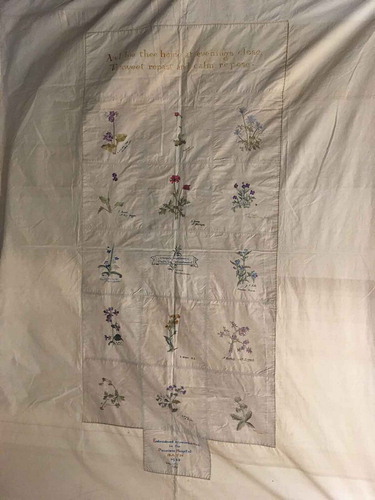 Figure 2. Occupational therapy linen. ‘Embroidered by wounded men in the Pensions Hospital, Bath, 1923ʹ. © British Red Cross collection.