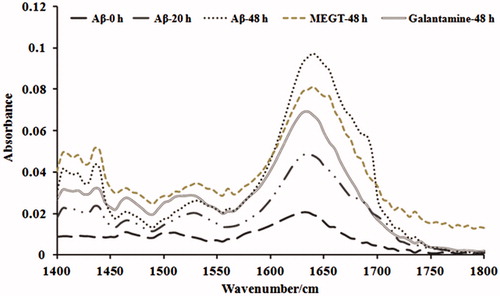Figure 5. FTIR analysis indicating the anti-aggregation effect of MEGT against Aβ25–35.