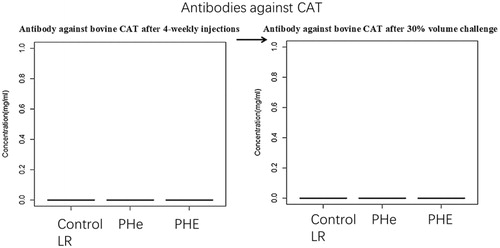 Figure 13. Antibody against bovine CAT after 4-weekly injections followed by 30% blood volume exchange transfusion. No antibody is detected.