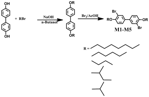 Scheme 1. Synthesis of functional monomers M1–M5.