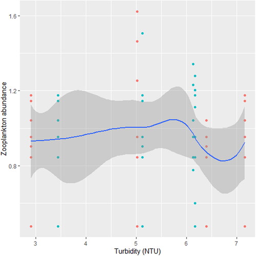 Figure 9. Zooplankton in relation to turbidity in station B, n = 807.