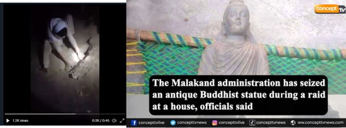 Figure 3. Video still and official announcement of the retrieval of a statue of the Buddha from a house raid in Malakand. From Twitter (public domain).