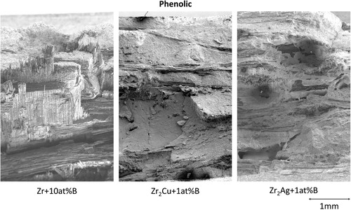 Figure 9. Fracture surface after 3PB of the phenolic preform for each of the three melts.