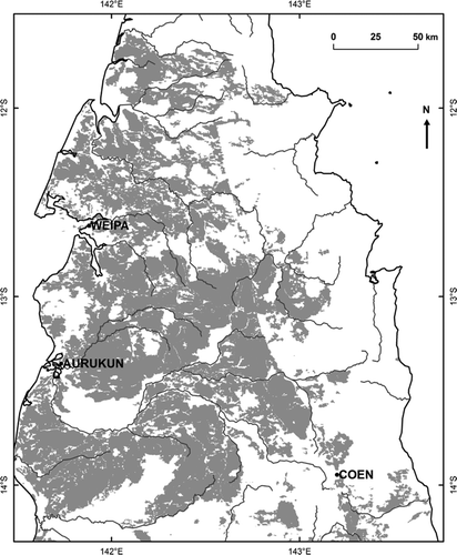 Figure 1 Fire scar map for fires during 2005 on central Cape York (courtesy Chris Devonport, Ecobyte Systems Pty Ltd and CRC for Tropical Savannas).