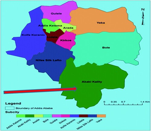 Figure 1. Map of Akaki Kality sub-city. Source: Destaab and Tulubc (Citation2015).