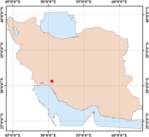 Figure 6. Location of the Khaeiz protected area (red dot) on the map of Iran.