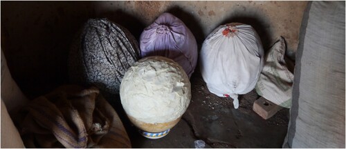 Figure 10. Shea butter, made from processed shea nuts, covered with fabric for better storage. Each bowl can be sold for 200 GHS (USD 26).