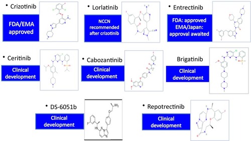 Figure 1 ROS1 inhibitors approved and in clinical development. Chemical structures are depicted.